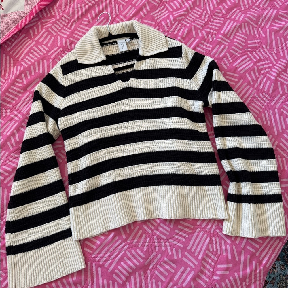 YAS Striped Black and Cream Women's Sweater